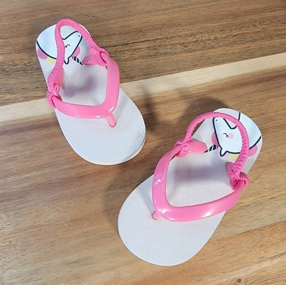 Cat & Jack Unicorn Flip Flops Back strap Pink Size 5/6